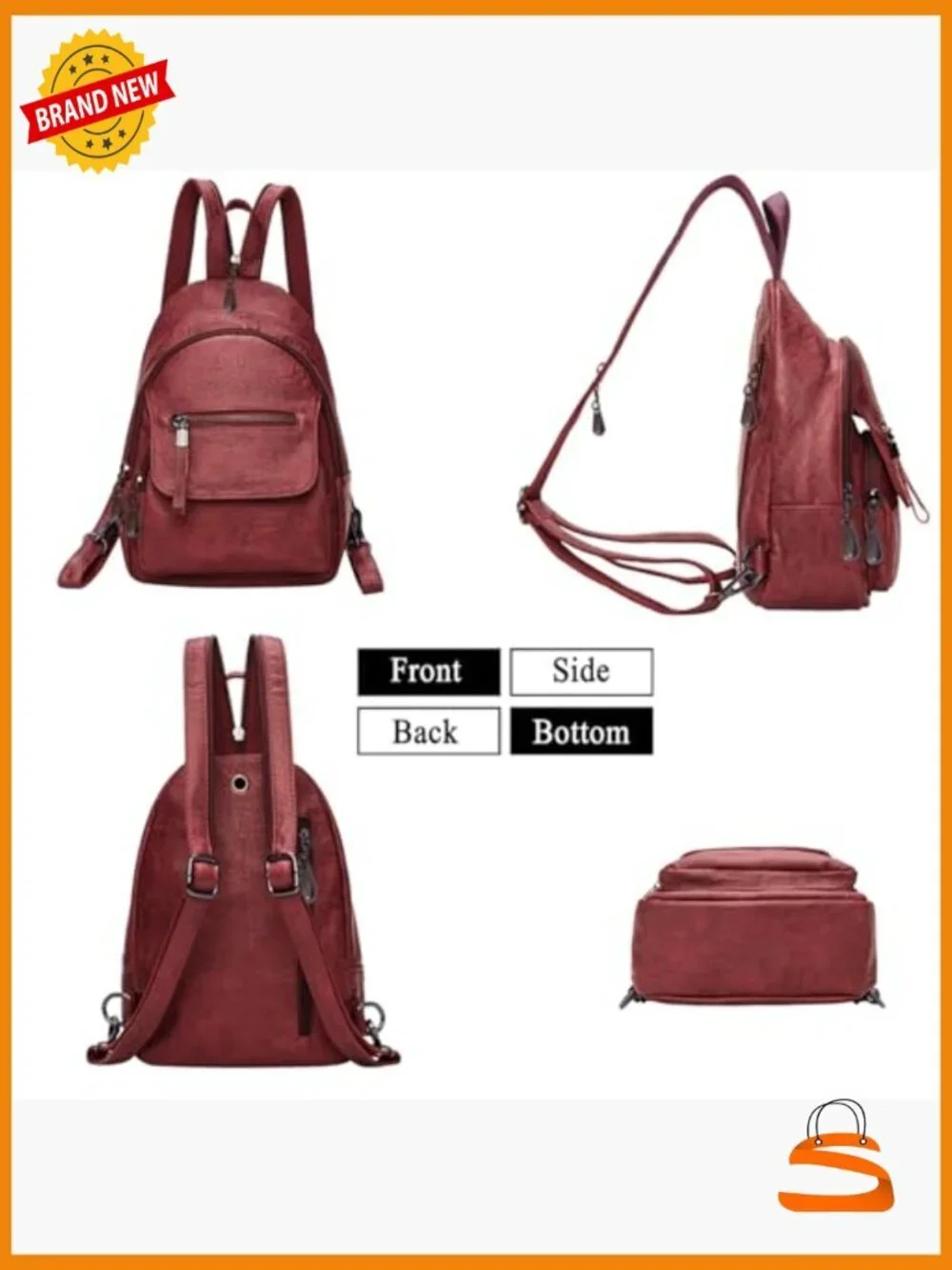 Convertible PU Leather Backpack Purse Women Anti Theft Small Sling Bag